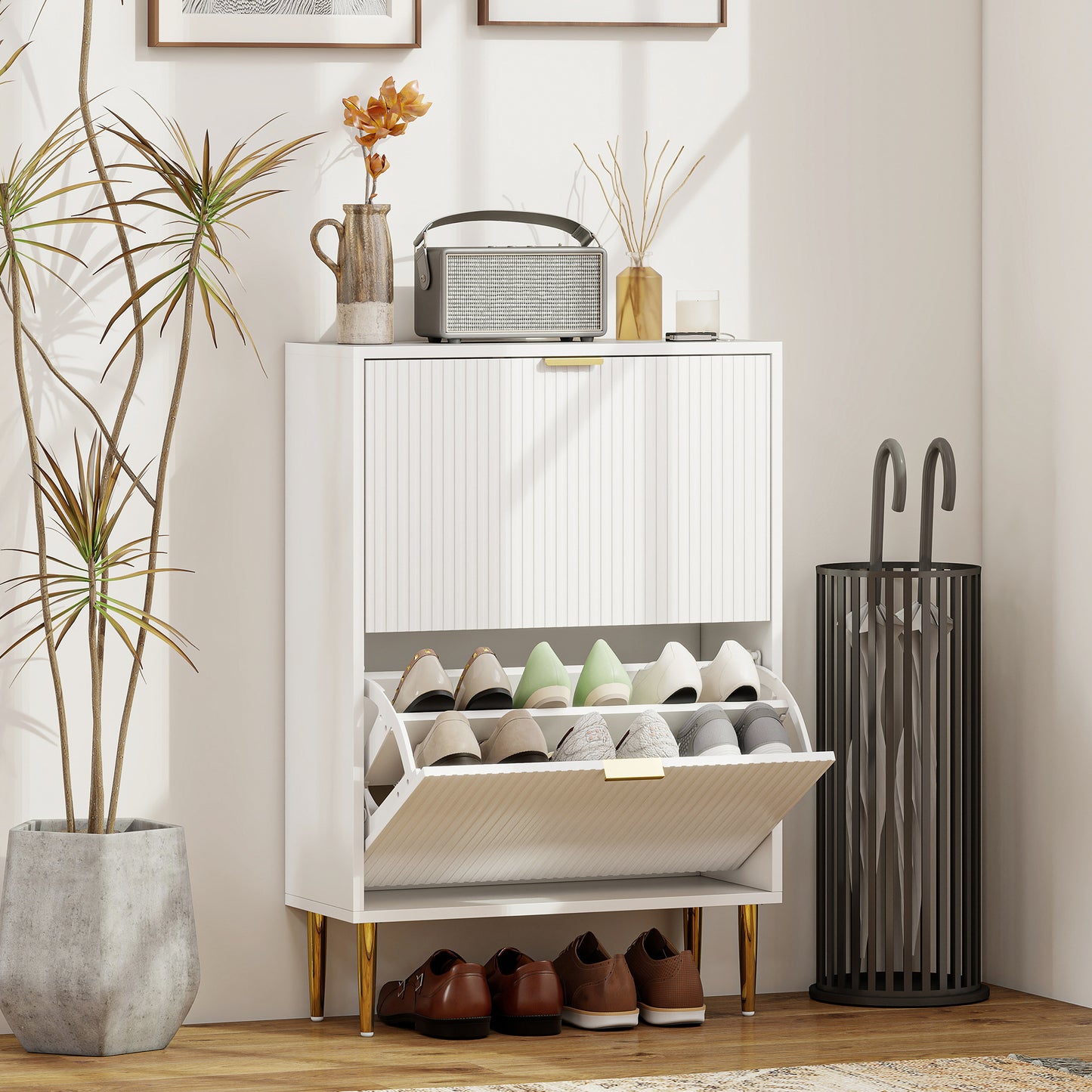 HOMCOM Elegant Two-Drawer Shoe Cabinet - White