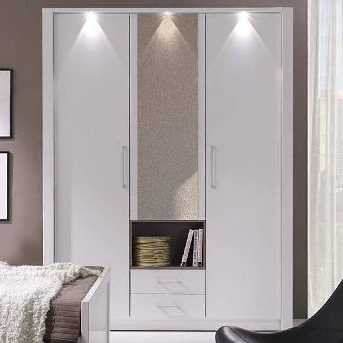 Nala 3-Door 2-Drawer Wardrobe - White