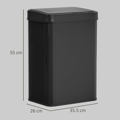 HOMCOM 40L Sensor Bin with Soft-Close Lid, Stainless Steel Automatic Touchless Motion Sensor Kitchen Bin, Black
