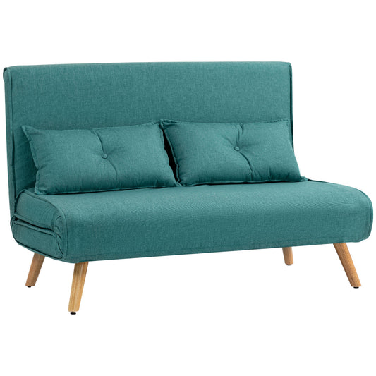 HOMCOM Two-Seater Linen-Look Sofa Bed - Green
