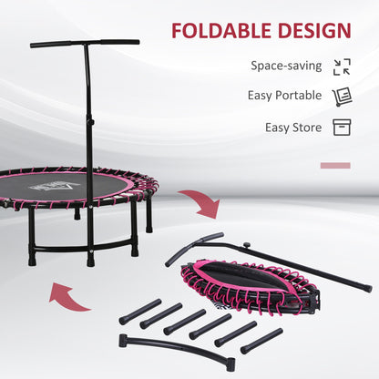 HOMCOM Mini Round Steel Frame Trampoline w/ Adjustable Handle, Pink
