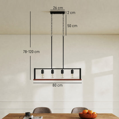 HOMCOM 4-Light Pendant, Industrial Hanging Fixture with Adjustable Height for Dining Room, Black, (E27 Base, NO Bulbs)