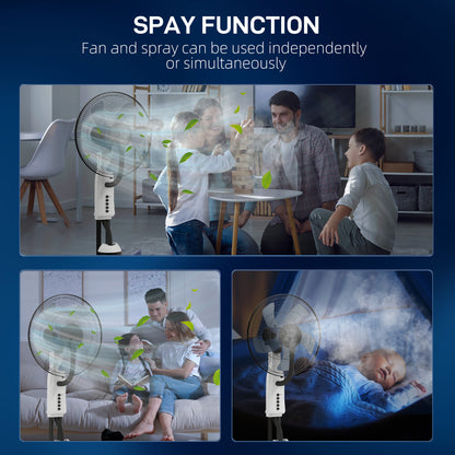 HOMCOM Spray Misting Fan, Floor Fan with Water Mist Spray, 70Â° Oscillation, Tilt Head, 3 Speeds, 2.8L Water Tank, White