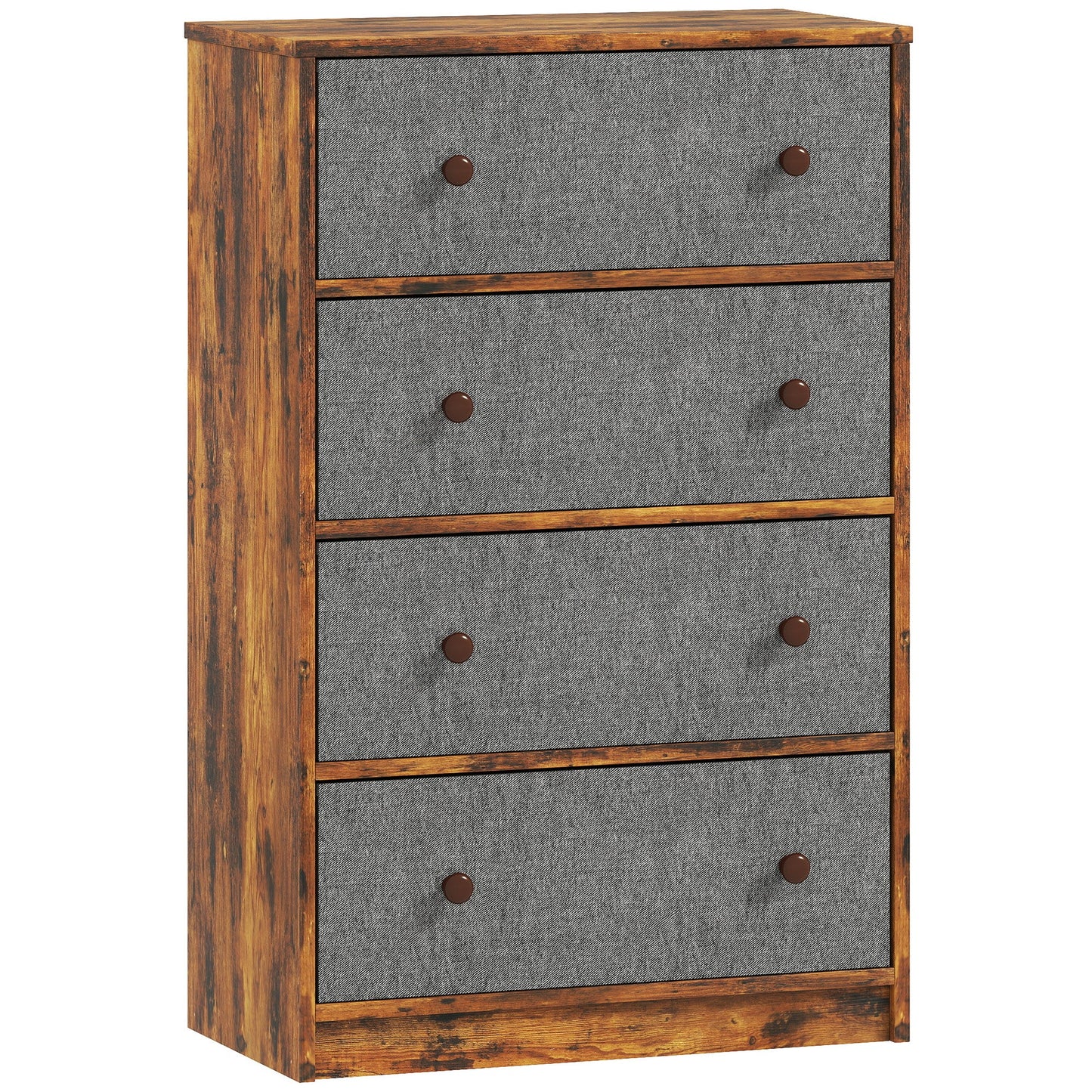 HOMCOM Chest of Drawers, Dresser with 4 Fabric Drawers - Grey and Rustic Brown