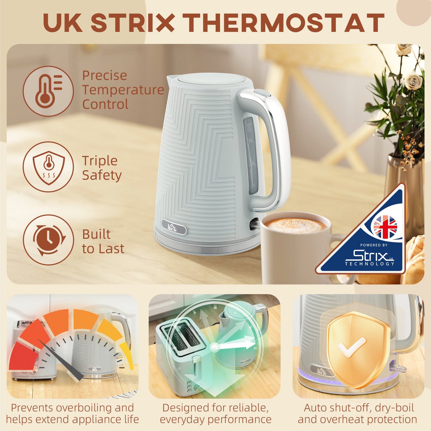 HOMCOM Modern Kettle and Toaster Set - Grey