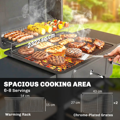 Outsunny Charcoal BBQ Grill with Adjustable Charcoal Pan, Large Barbecue Grill Smoker with Side Tables, Temperature for Outdoor