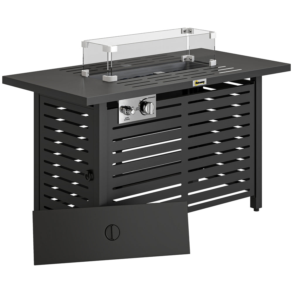 Outsunny Propane Gas Fire Pit Table, Outdoor Firepit with 43" Steel Tabletop and Lid, 50,000 BTU Pulse Ignition Fire Table w/ Stainless Steel Burner, Glass Wind Guard, and Cover