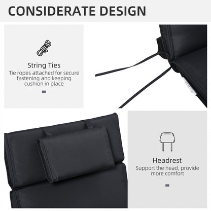 Outsunny Garden Sun Lounger Cushion Replacement Soft Sunbed Reclining Chair Relaxer Pad with Pillow, Cushion ONLY - Black