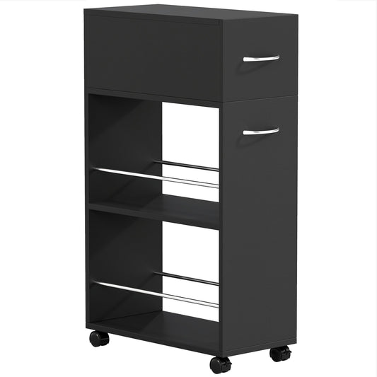 HOMCOM Rolling Storage Unit, 3-Tier Kitchen Cart Trolley with Drawer, Surface Top and 4 Universal Wheels, Black