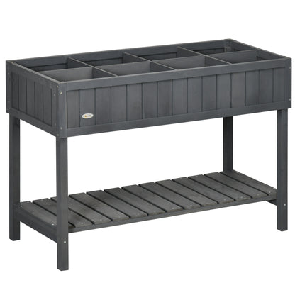 Outsunny Fir Wood Raised Rectangular 8 Compartment Plant Stand Dark Grey