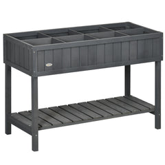 Outsunny Fir Wood Raised Rectangular 8 Compartment Plant Stand Dark Grey