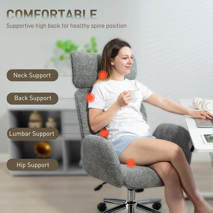 HOMCOM Office Chair with Adjustable Headrest, Spring Pack, Curved Line, Boucle Fabric - Charcoal Grey