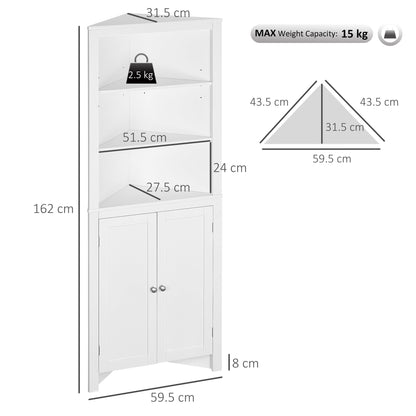 kleankin Triangle Bathroom Cabinet, Corner Bathroom Storage Unit with Cupboard and 3-Tier Shelves, Free Standing, White