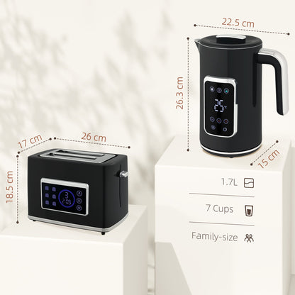 HOMCOM Touch Screen Kettle and Toaster Set - Black