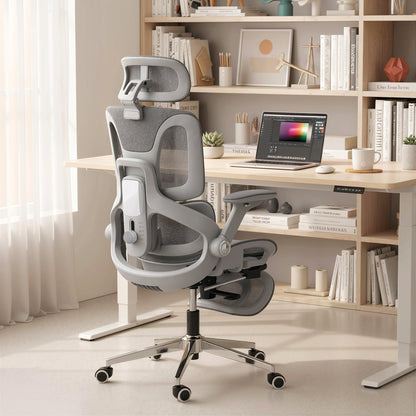 HOMCOM Ergonomic Office Chair, High Back Mesh Desk Chair, Grey