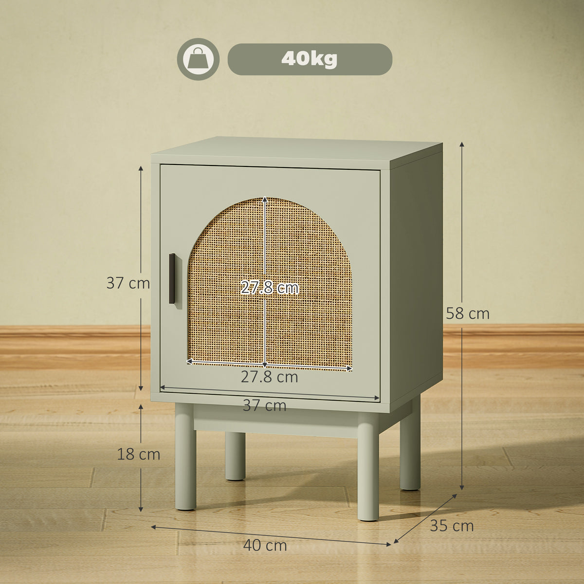 HOMCOM 2-Piece Rattan Bedside Table for Bedroom - Light Green