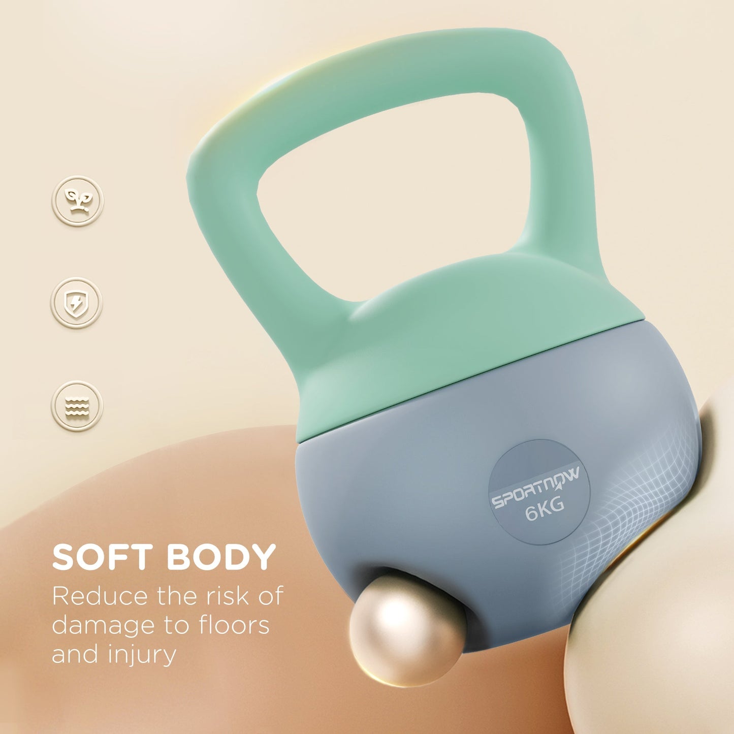 SPORTNOW 6KG Soft Kettlebell, Kettlebell with Non-Slip Handle for Home Gym, Weight Lifting, Strength Training, Green/Grey