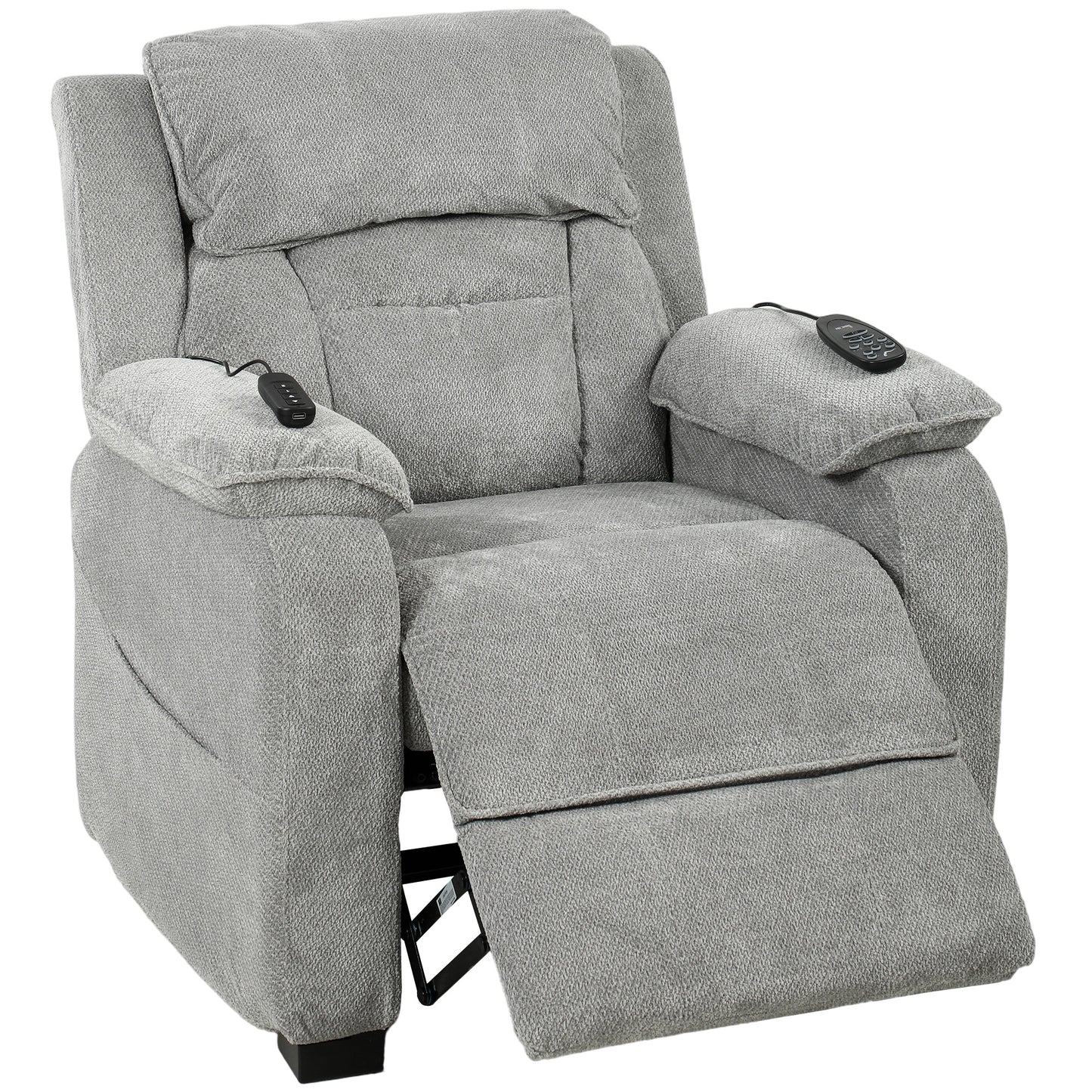 HOMCOM Power Recliner Armchair with Massage and Heat, Electric Reclining Chair with Wide Spring Seat, Light Grey