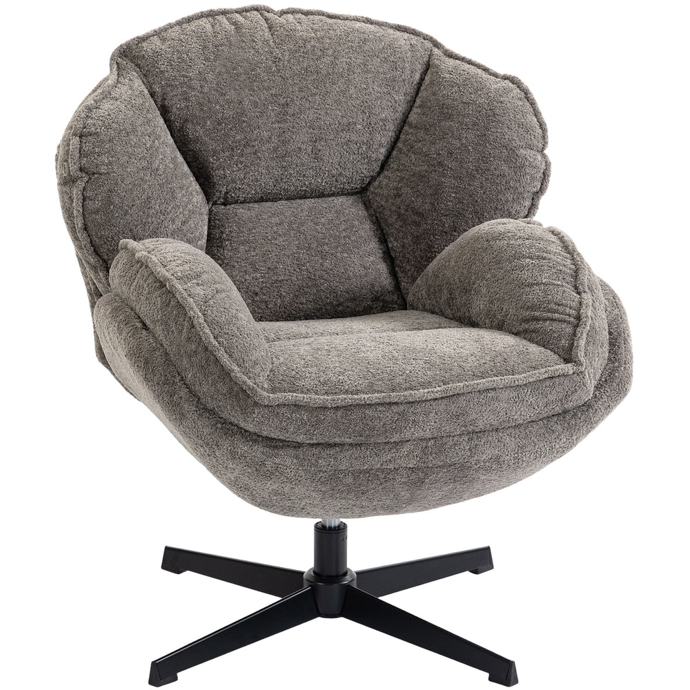 HOMCOM Modern Wingback Accent Chair, Velvet Armchair with Four-Star Base, S-Springs, Swivel, Grey