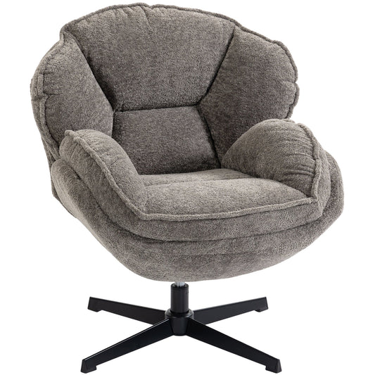HOMCOM Modern Wingback Accent Chair, Velvet Armchair with Four-Star Base, S-Springs, Swivel, Grey