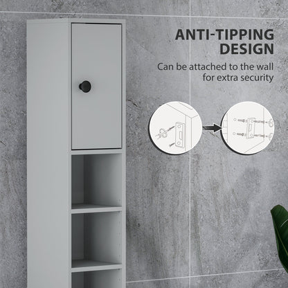 kleankin 180cm Slim Bathroom Cabinet, with Drawer, Shelves and Cupboards - Grey