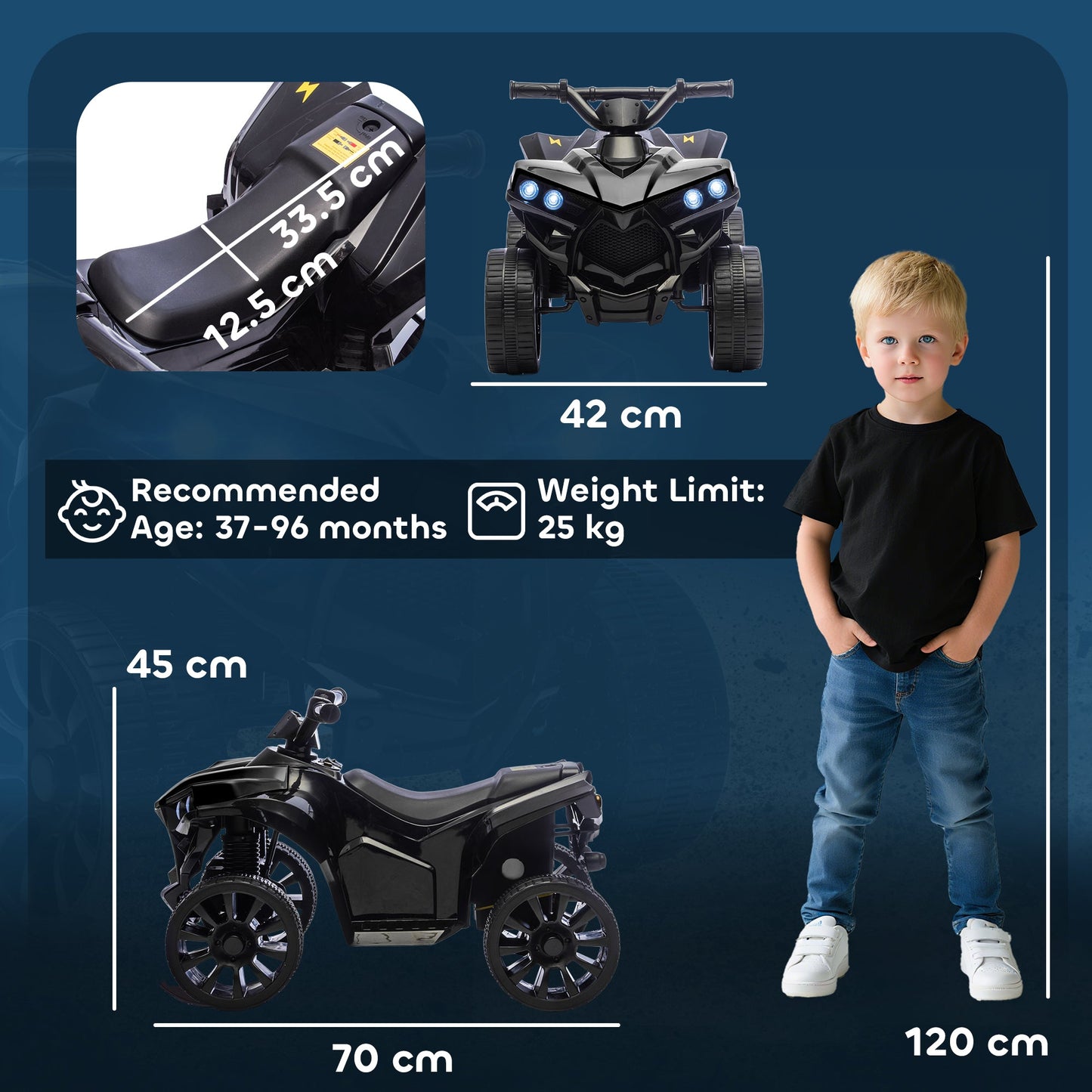 AIYAPLAY 6V Kids ATV, 4 Wheeler Electric Ride on Car with Music and LED Headlights, for Ages 3-8 Years Boys and Girls, Black
