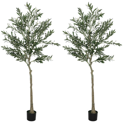 HOMCOM Set of Two Silk Leaf Artificial Olive Trees