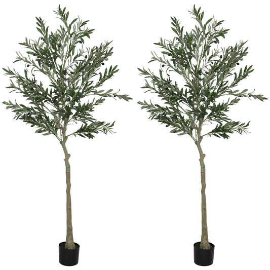 HOMCOM Set of Two Silk Leaf Artificial Olive Trees