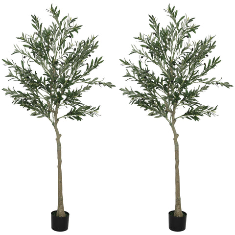 HOMCOM Set of Two Silk Leaf Artificial Olive Trees