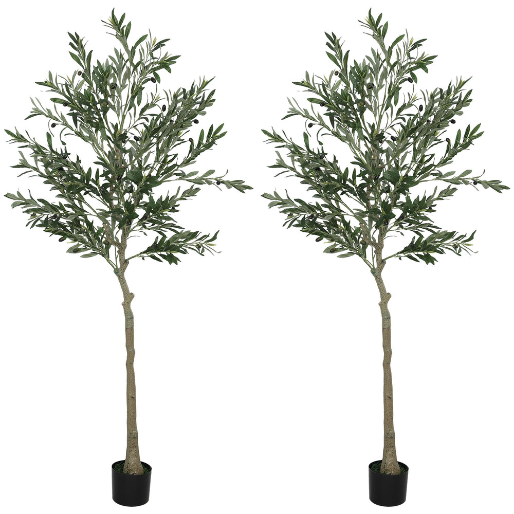 HOMCOM Set of Two Silk Leaf Artificial Olive Trees