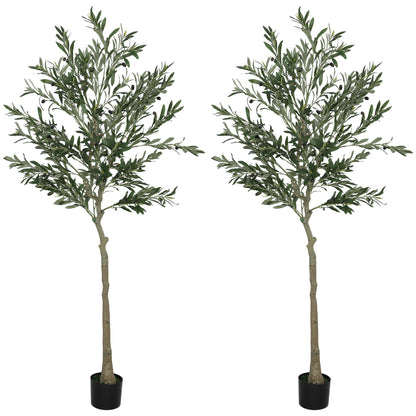 HOMCOM Set of Two Silk Leaf Artificial Olive Trees