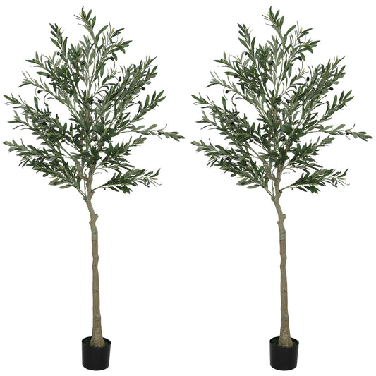 HOMCOM Set of Two Silk Leaf Artificial Olive Trees