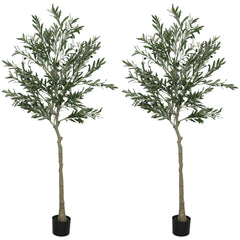 HOMCOM Set of Two Silk Leaf Artificial Olive Trees