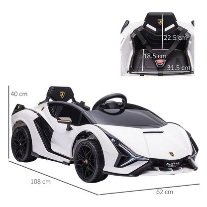 12V Battery-powered Kids Electric Ride On Car Lamborghini SIAN Toy with Parental Remote Control Lights MP3 for 3-5 Years Old White