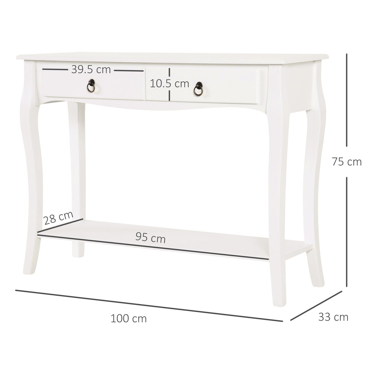 HOMCOM Console Table Modern Sofa Side Desk with Storage Shelves Drawers for Living Room Entryway Bedroom Ivory White