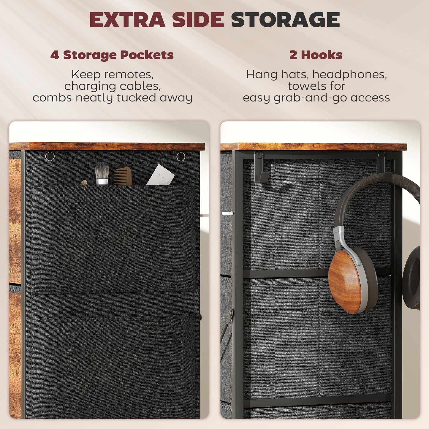 HOMCOM Chest of Eight Fabric Drawers - Rustic Brown