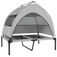 PawHut Portable Elevated Dog Bed with Removable Canopy, Cooling Raised Pet Cot for Medium Large Dogs, 92 x 75 x 89 cm