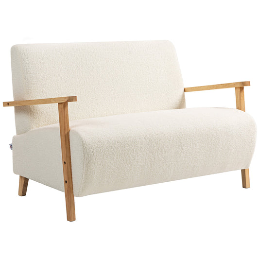 HOMCOM Small Sherpa Fabric 2 Seater Sofa Settee - Cream White