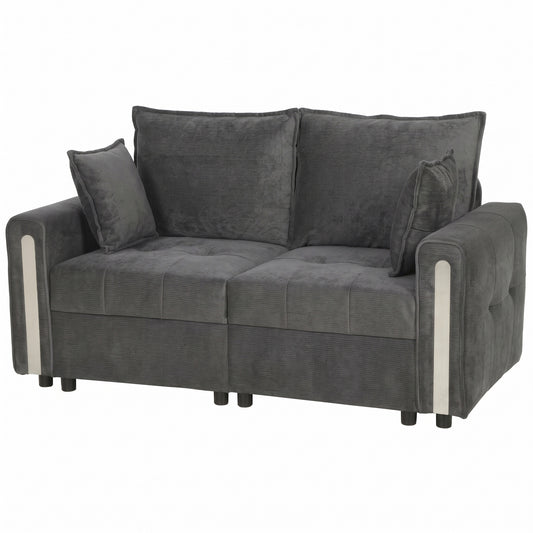 HOMCOM 2 Seater Sofa with Lift-Up Storage, 168 cm Comfy Velvet Small Couch with Wide Deep Seat, Plush Backrest, Thick Padding, 2 Pillows, Loveseat for Living Room, Home Office, Dark Grey