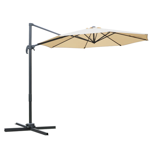 Outsunny Round Umbrella Parasol with Tilt 360° Rotation and Hand Crank Cross Base - Beige
