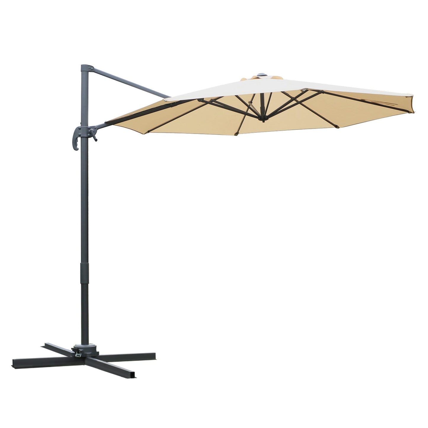 Outsunny Round Umbrella Parasol W/ Tilt 360 Rotation and Hand Crank Cross Base-Beige
