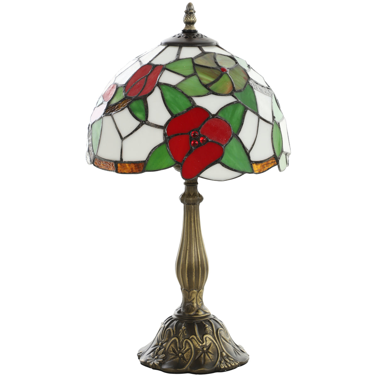 HOMCOM Tiffany Stained Glass Table Lamp, Handmade Antique Bedside Lamp for Bedroom, Living Room, Nightstand, Red Sunflower