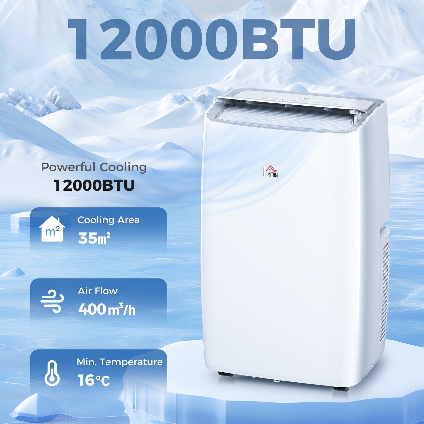 HOMCOM Portable Air Conditioner 12000 BTU, 4-in-1 Air Conditioning Unit, Dehumidifier, Cooling, Fan, Sleep Mode with 3 Speeds, Remote Control, LED Display, 24H Timer, Window Kit, Children Lock, 35m2