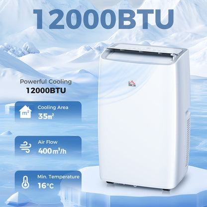 HOMCOM Portable Air Conditioner 12000 BTU, 4-in-1 Air Conditioning Unit, Dehumidifier, Cooling, Fan, Sleep Mode with 3 Speeds, Remote Control, LED Display, 24H Timer, Window Kit, Children Lock, 35m2