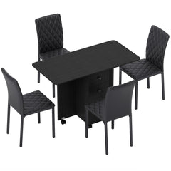 HOMCOM Dining Table Set, Folding Drop Leaf Table with Storage and 4 Chairs, Black