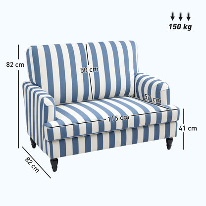 HOMCOM Modern Cuddle Chair, Velvet Single Sofa Armchair with Stripe, Turned Legs and Wide Seat, Upholstered Snuggle Chair for Living Room, Bedroom, Blue and White
