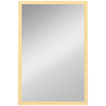 HOMCOM Wall Bathroom Mirror, 60 x 40 cm Wall-Mounted Mirror for Living Room, Bedroom, Hallway, Natural Wood Finish