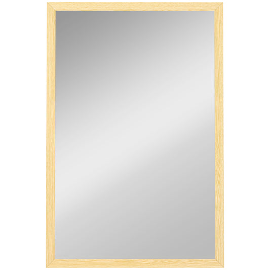 HOMCOM Wall Bathroom Mirror, 60 x 40 cm Wall-Mounted Mirror for Living Room, Bedroom, Hallway, Natural Wood Finish