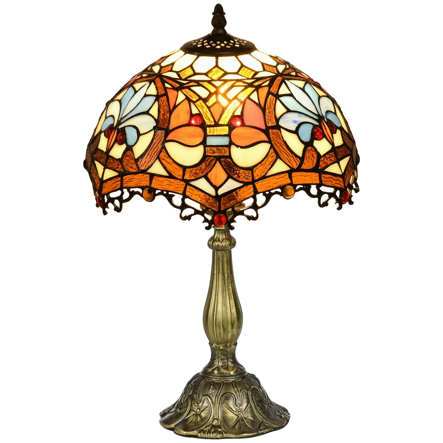 HOMCOM Stained Glass Table Lamp, Handcrafted Artisan Collectible, Suitable for Living Room and Bedside, Multi-Coloured, √ê¬§30 x 48Hcm, Zinc Alloy.