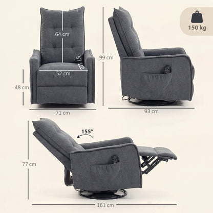 HOMCOM Recliner Armchair, Chenille Recliner Chair with Massage and Heat, 360Â° Swivel Rocking Manual Recliner, Dark Grey